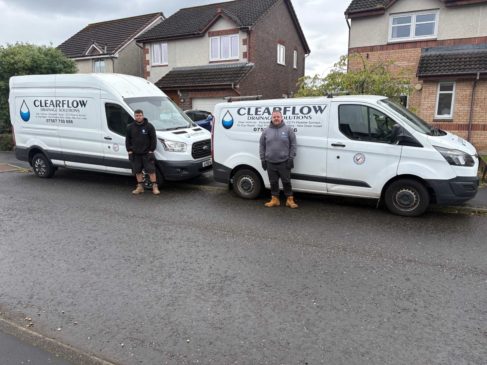Two ClearFlow vans and both engineers ready for local callouts